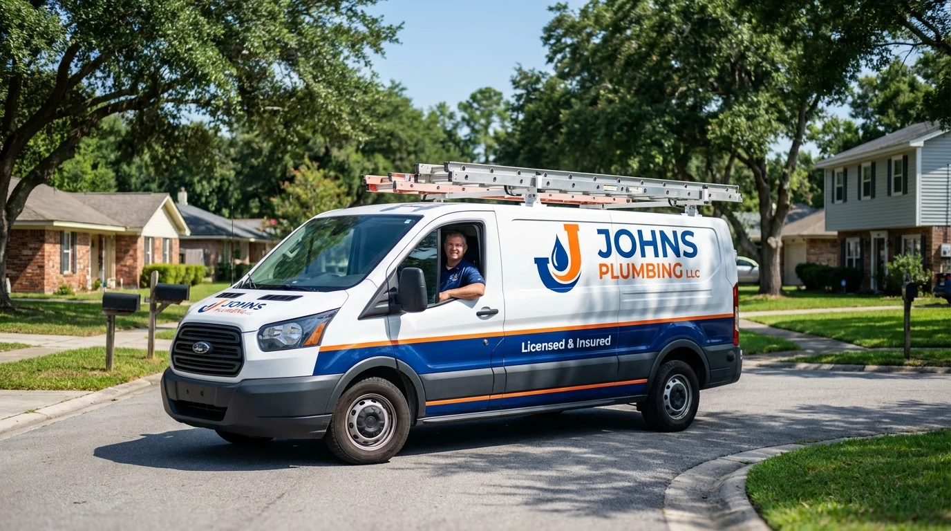 Johns Plumbing LLC service van in South Boston, MA