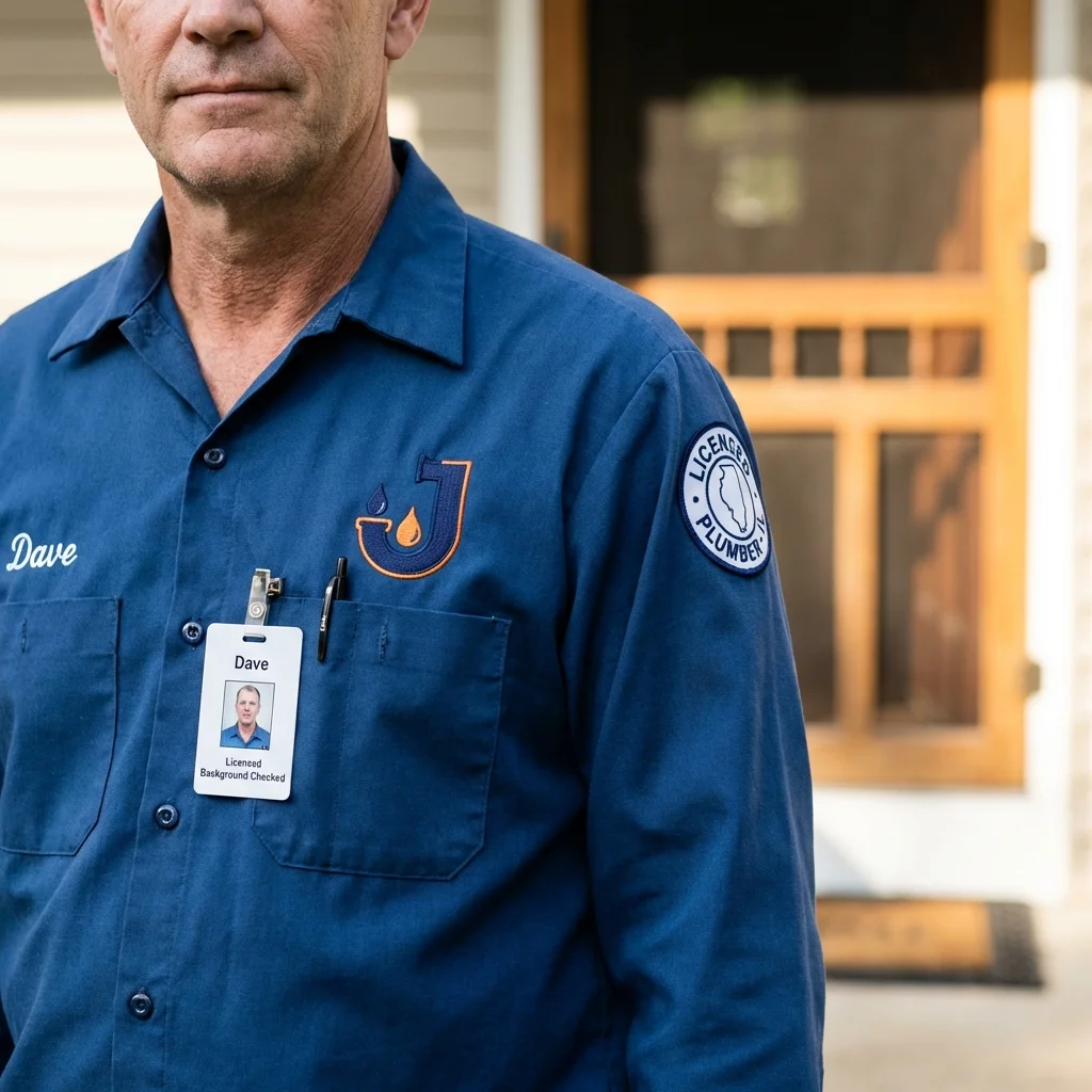 Licensed plumber showing ID badge in South Boston, MA