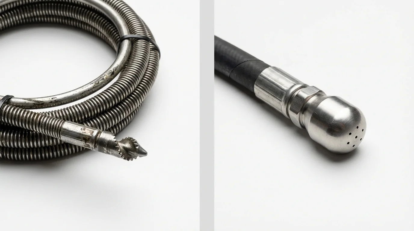 Drain snake cable and hydro jetting nozzle used for drain cleaning in South Boston, MA