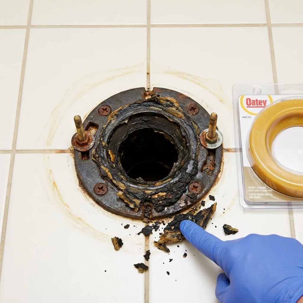 Failed wax ring showing water seepage at the base of a toilet in a South Boston, MA home