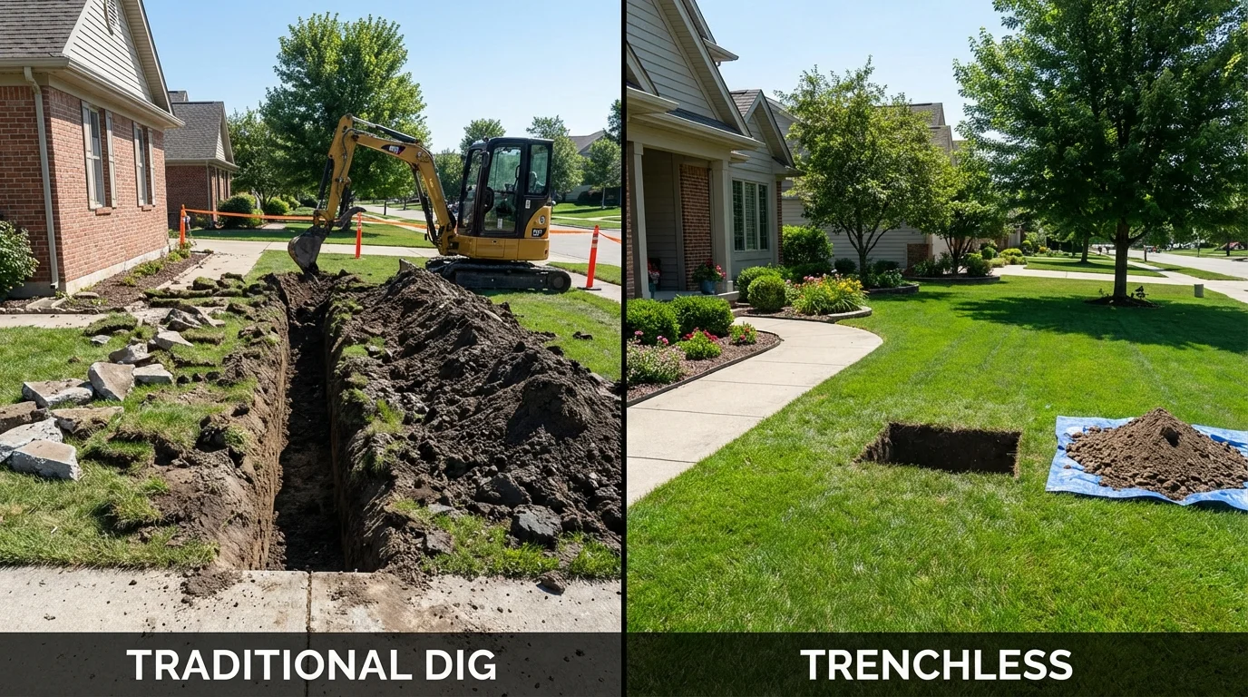 Trenchless sewer repair with minimal yard damage versus traditional excavation in South Boston, MA